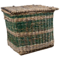 French Woven Rattan Lidded Basket with Handles, circa 1920s