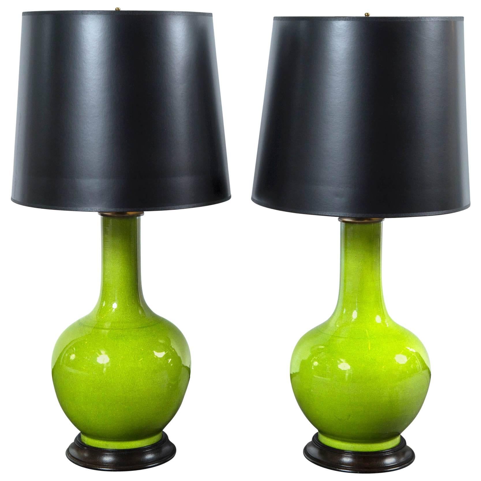 Pair of Ceramic Crackle Glaze Lamps, 20th Century