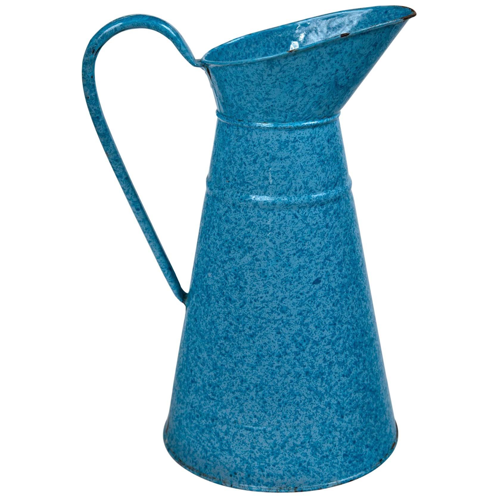Vintage French Enamelware Pitcher, circa 1920 For Sale