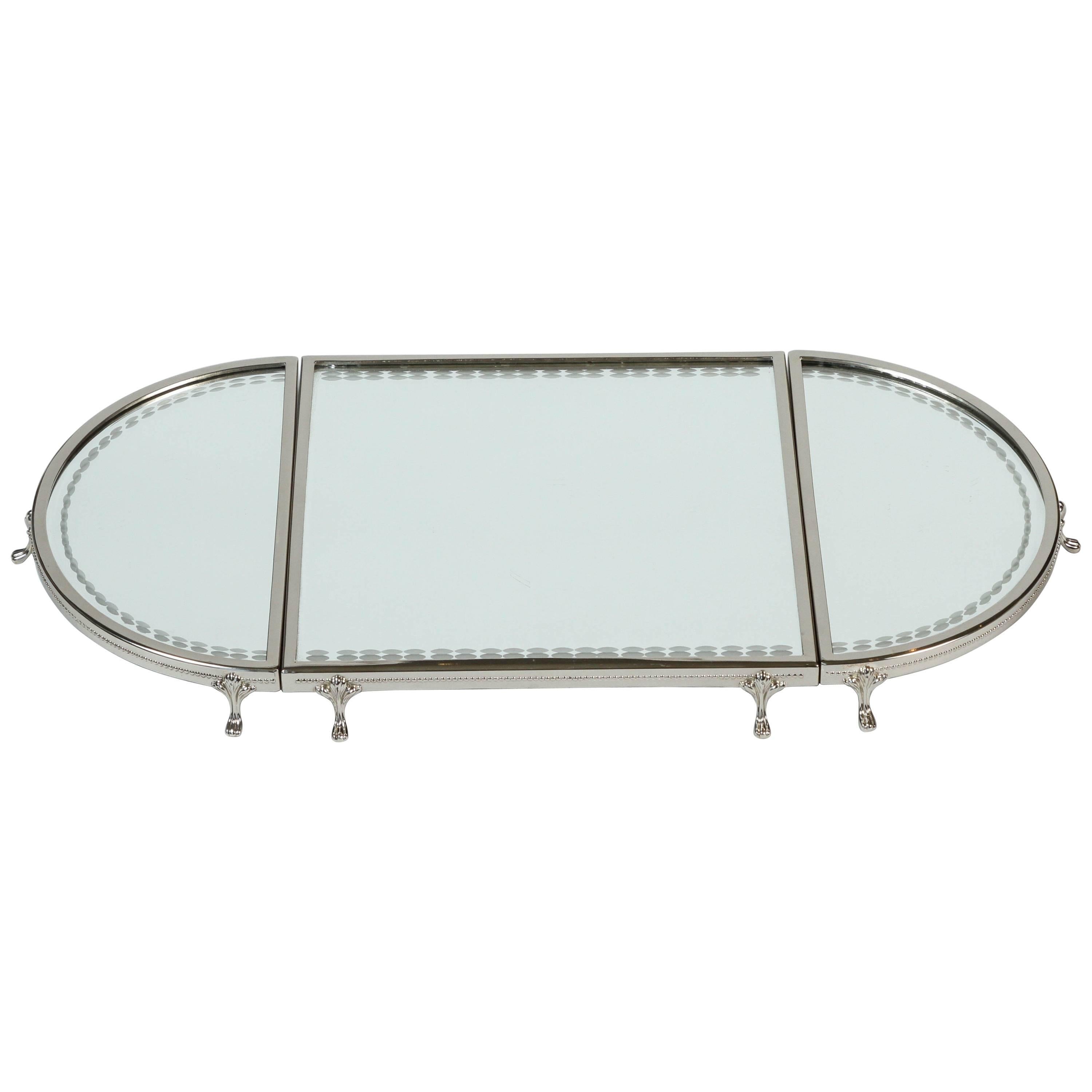 Vintage Three-Piece Silver Plate Framed Mirror Plateau