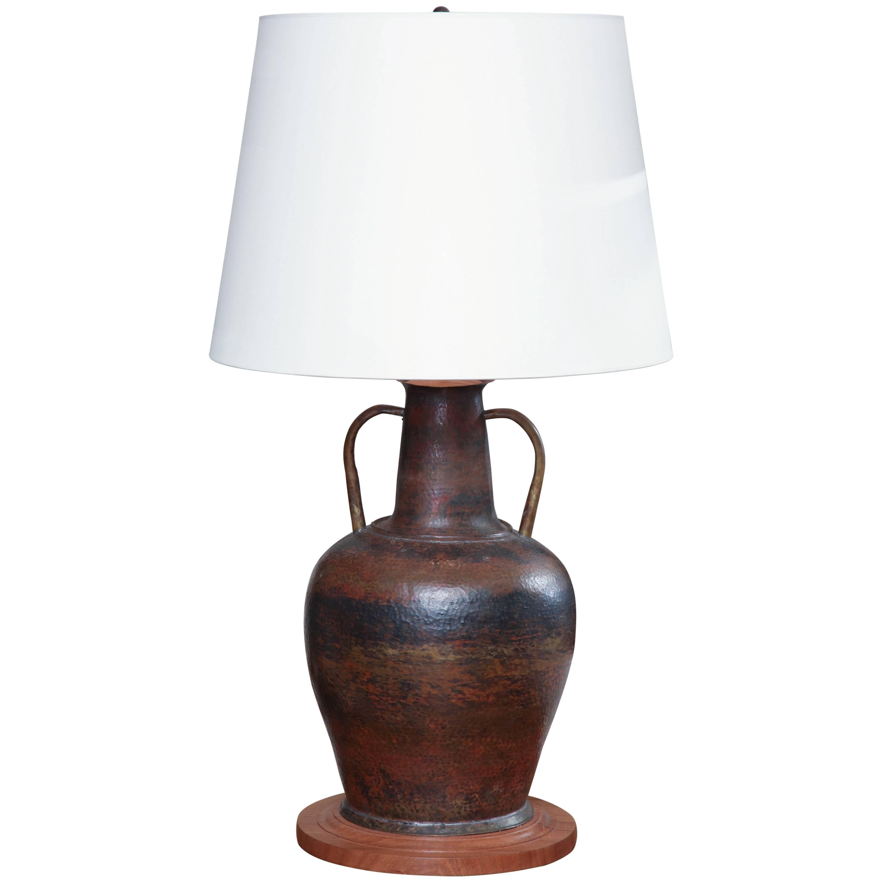 Hand-Formed Copper Vessel Table Lamp For Sale