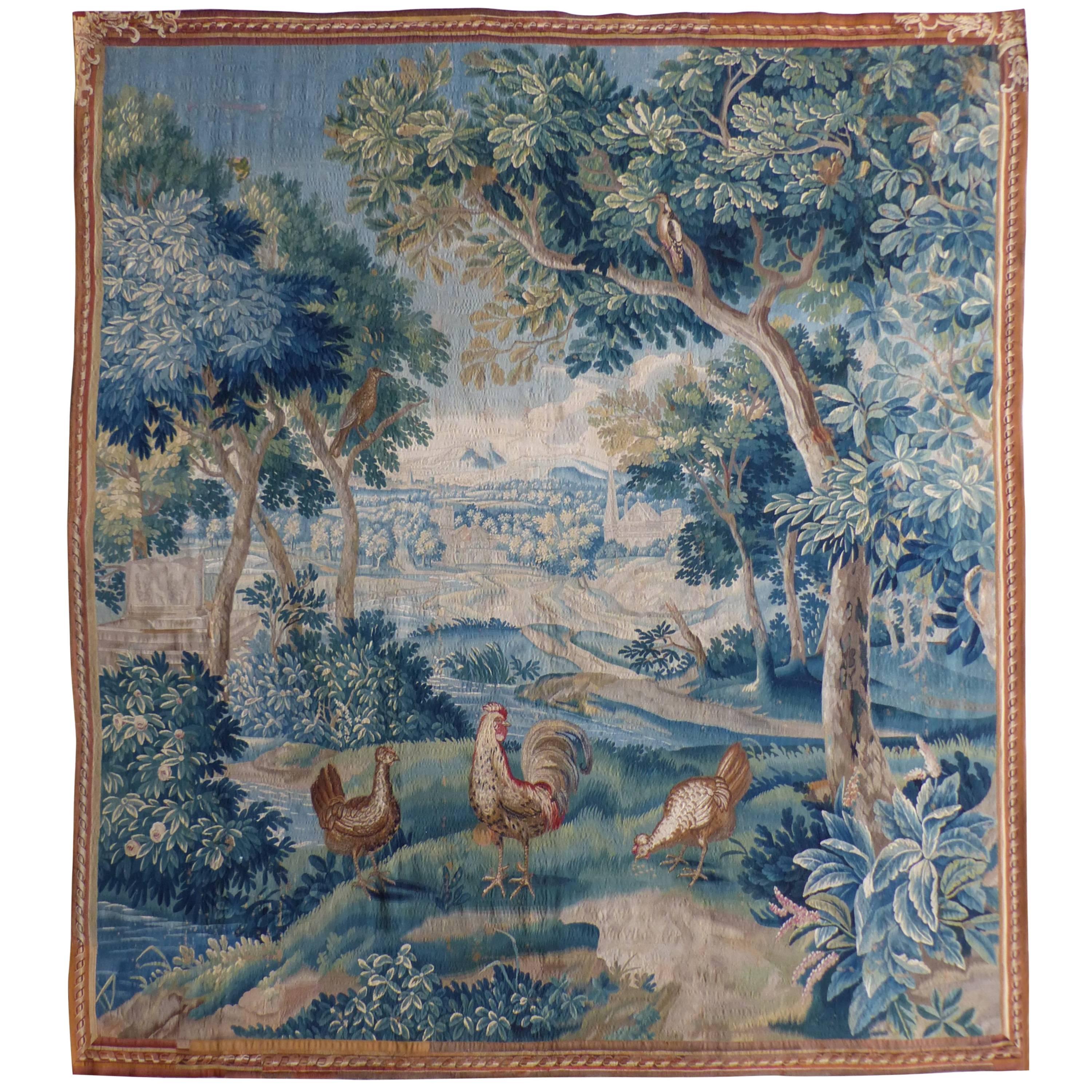 Exceptional Flemish Tapestry 18th Century Landscape with Birds and Architecture For Sale