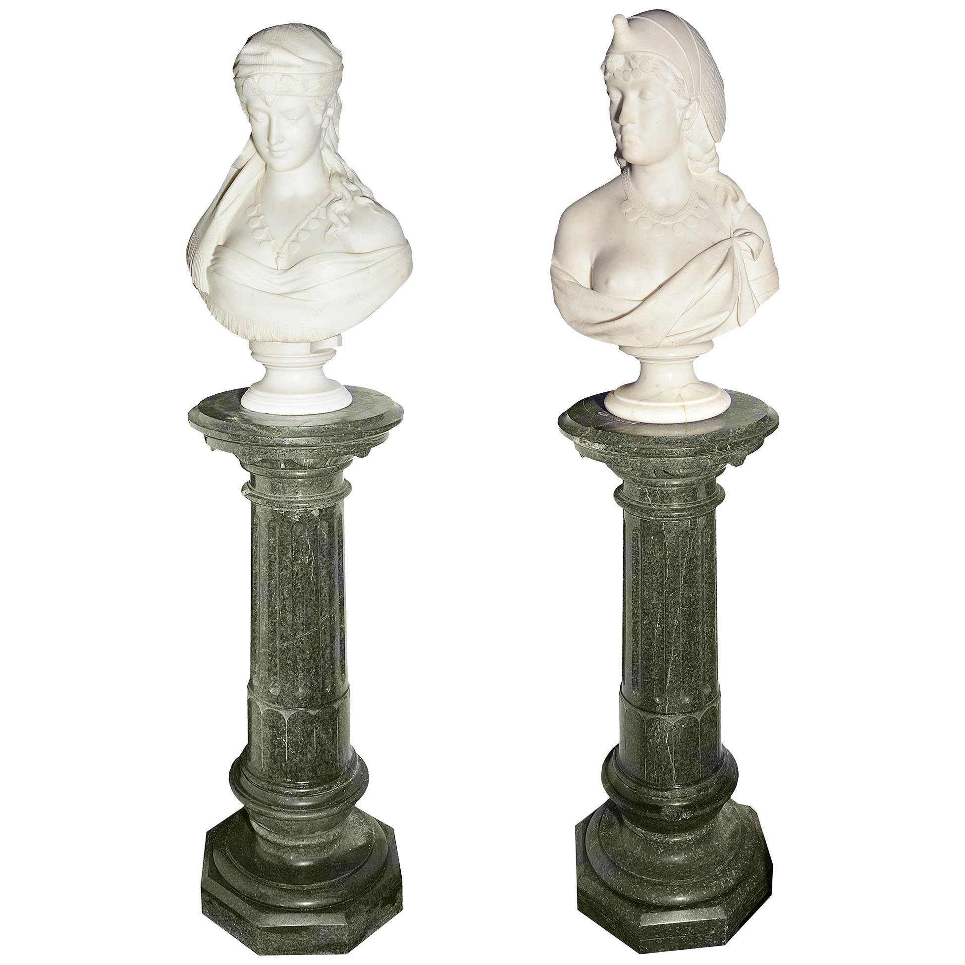 Two 19th Century Italian Marble Busts of Neapolitan Gypsy Girls