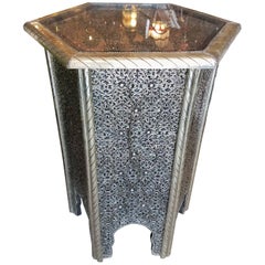 Moroccan Metal Inlaid Side Table High Top