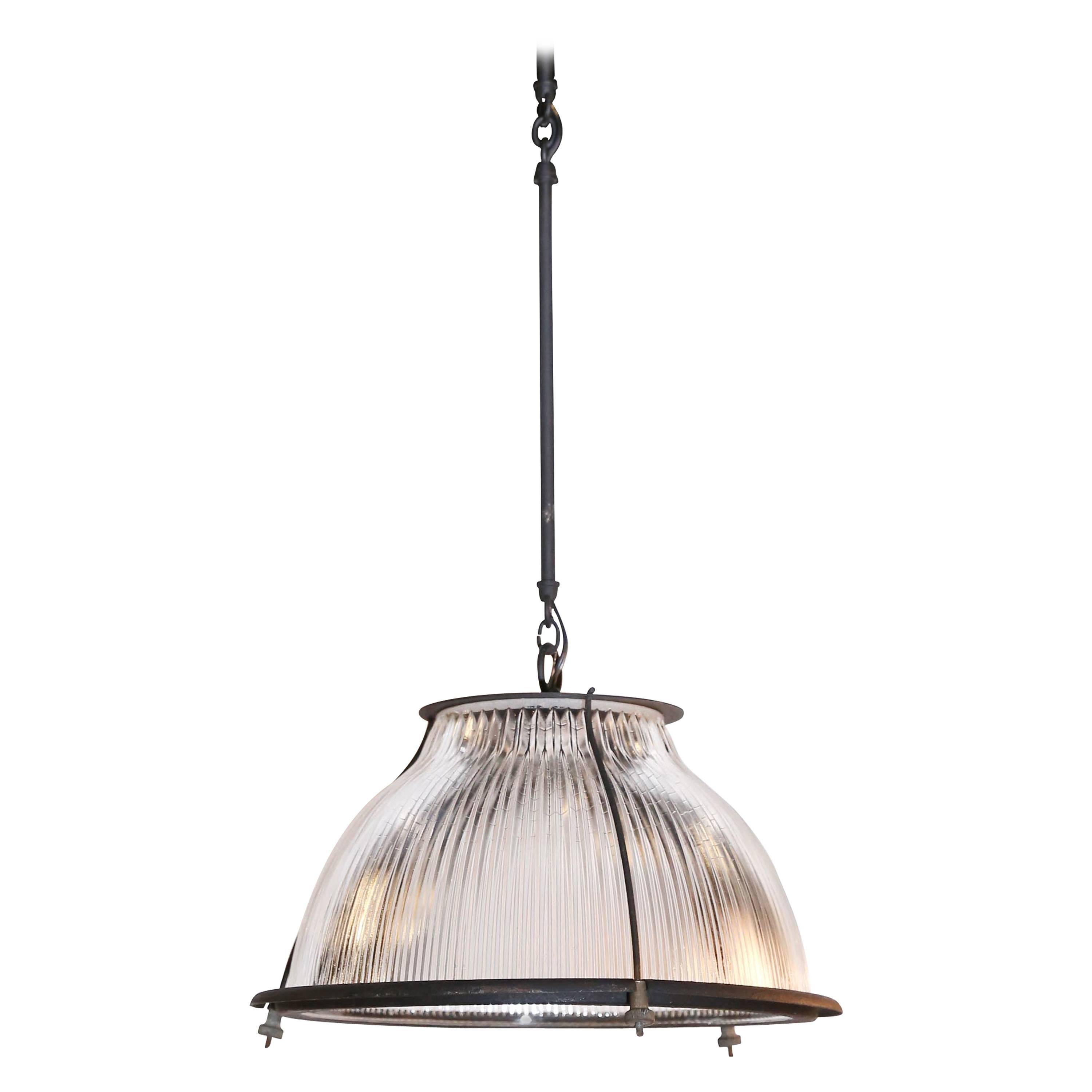 Glass and Metal Industrial Pendant Light Fixture For Sale