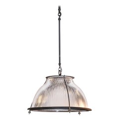 Antique Glass and Metal Industrial Pendant Light Fixture