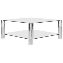 Two-Tiered 1970s Lucite and Glass Coffee Table