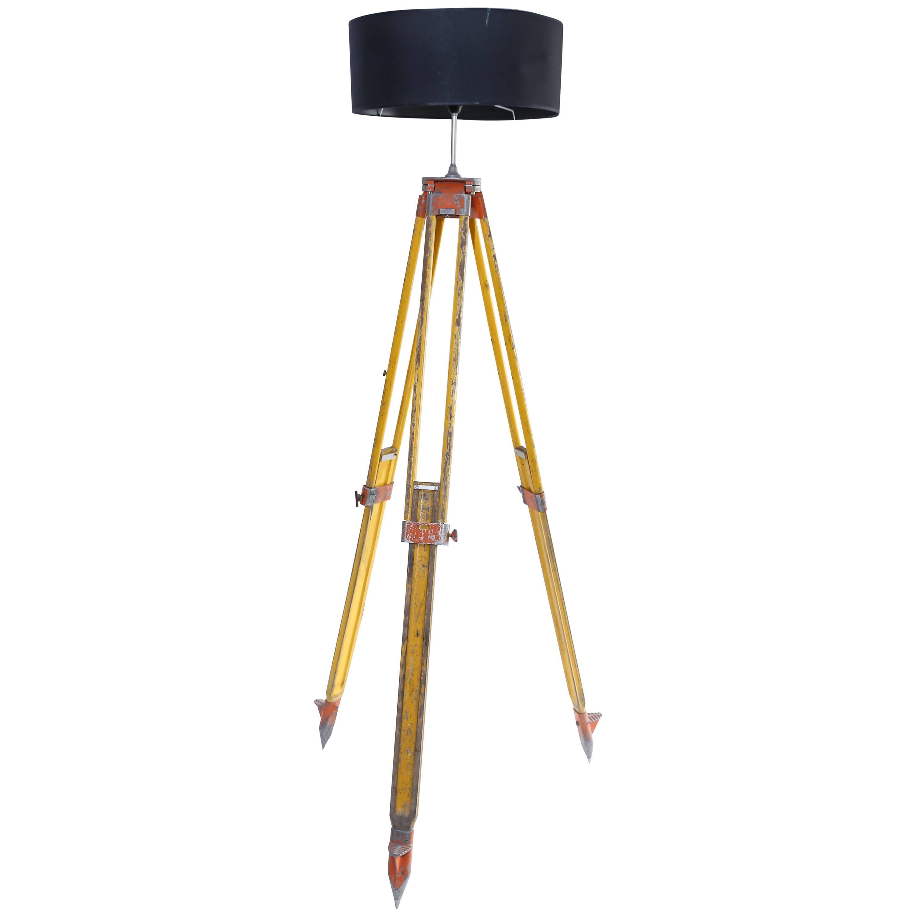 Floor or Table Lamp Made from Vintage Industrial Surveyor's Tripod