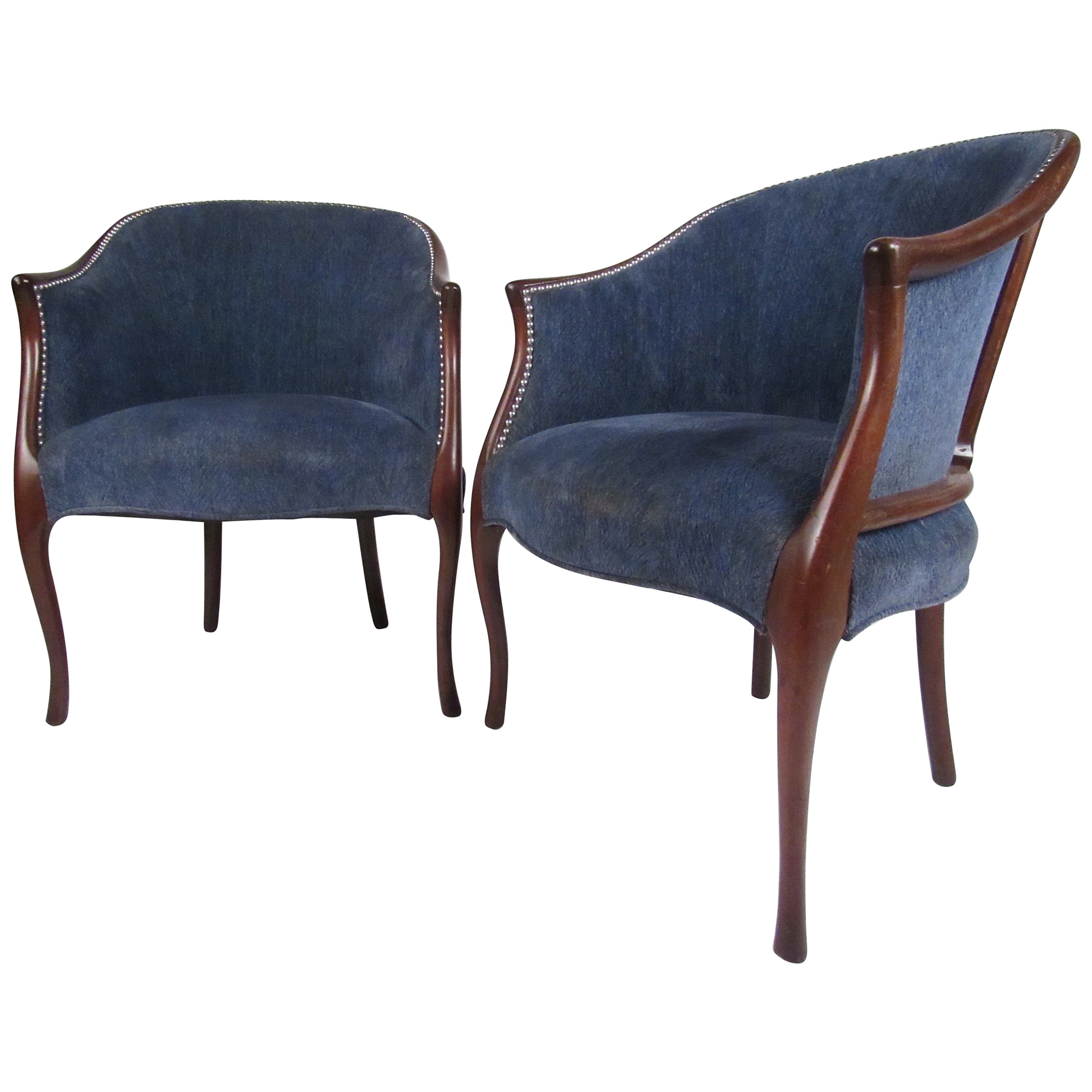 Striking Pair of Petite Club Chairs by John Keal for Brown Saltman at