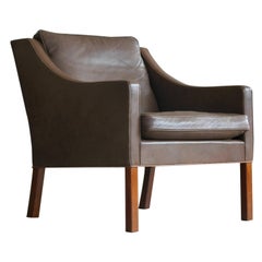 Børge Mogensen Lounge Chair Model 2207 Down Filled Medium Brown Topgrain Leather