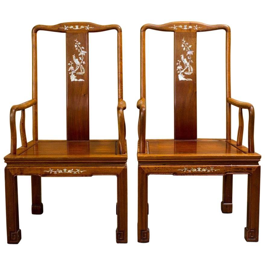 Pair of Elegant Asian Armchairs with Mother-of-Pearl Inlay