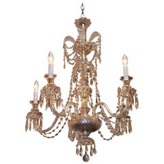 Antique Anglo-Irish Cut Crystal Decorative Feather Five-Arm Chandelier, Circa 1840