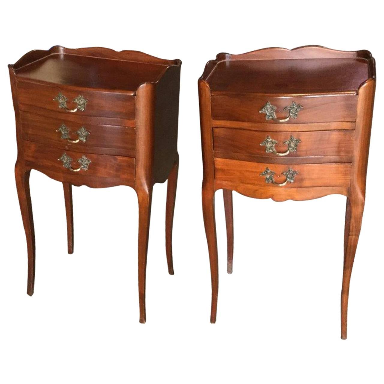 Handsome Pair of French Louis XV Style Cherry Night Tables