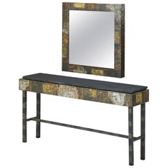 Paul Evans Custom Patchwork Console Table and Mirror