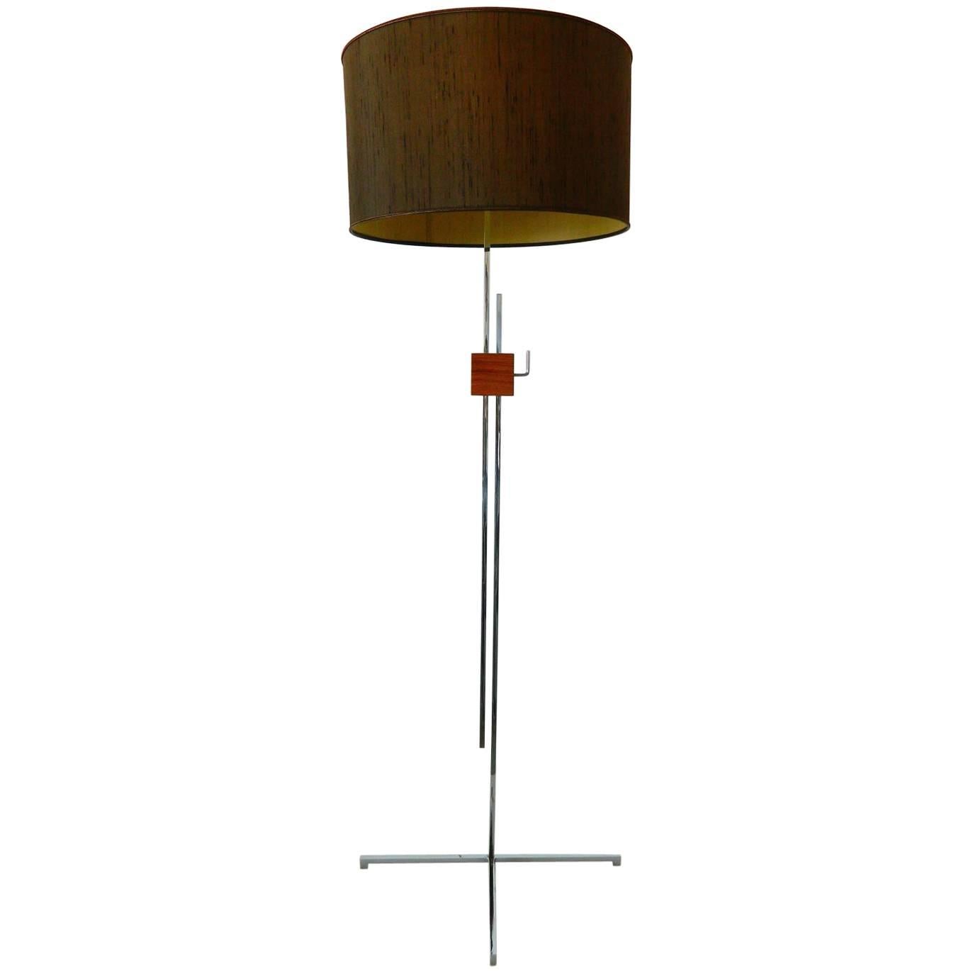 Adjustable Chrome and Rosewood Floor Lamp by Hans Eichenberger