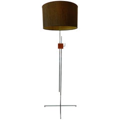 Adjustable Chrome and Rosewood Floor Lamp by Hans Eichenberger