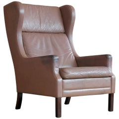 Georg Thams Wingback Chair in Cappuccino Colored Leather Borge Mogensen Style
