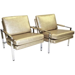 Pair of 1960s Milo Baughman Lounge Chairs for Thayer Coggin Goldtone and Chrome 7