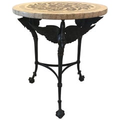 Round Lacquer and Ostrich Mosaic Topped Maitland Smith Swan Table