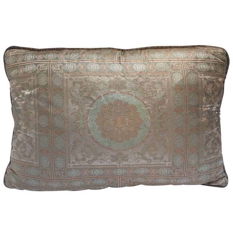 Venetian Green Silk Floral Bolster Lumber Decorative Pillow