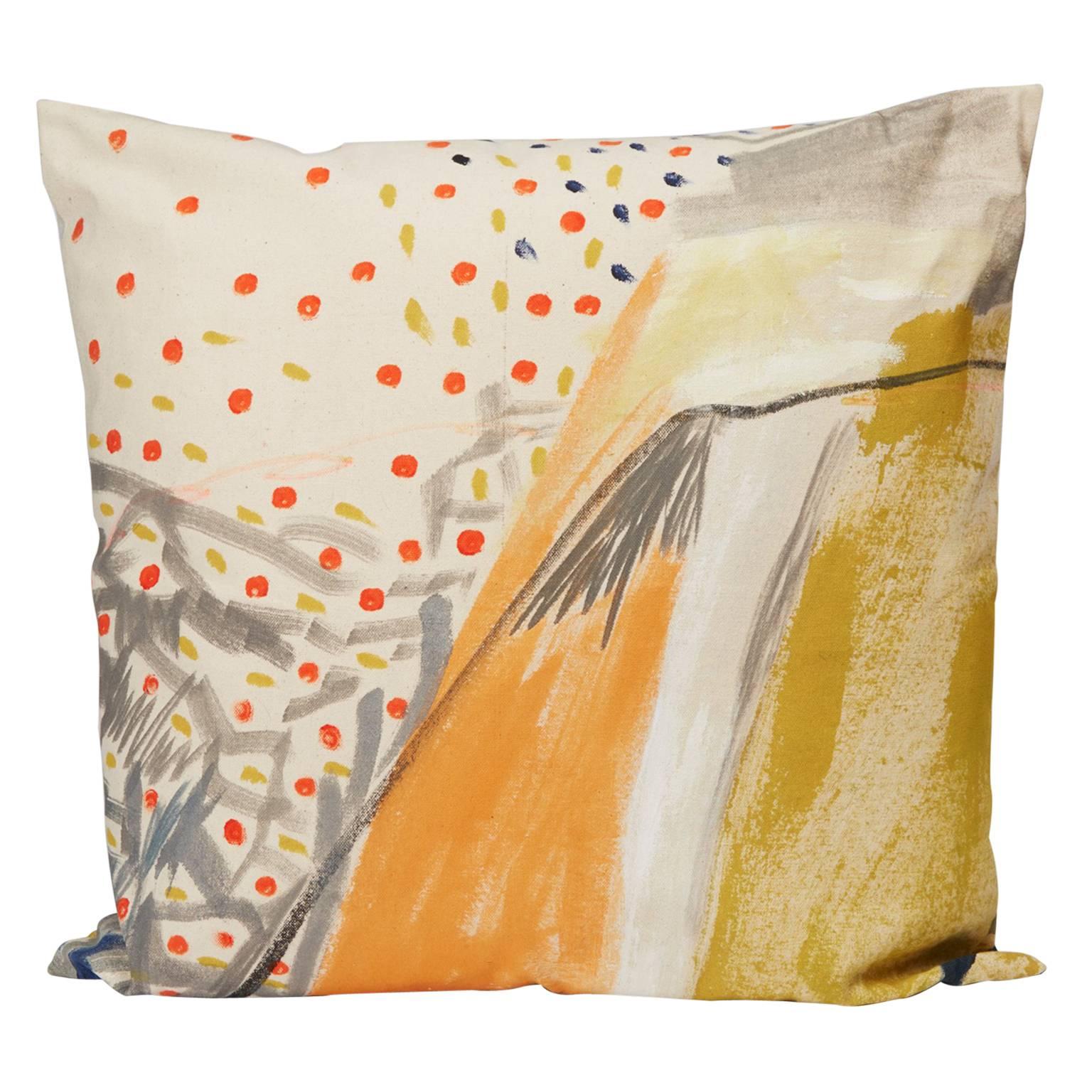 Multicolored Hand-Painted Canvas Square Pillow