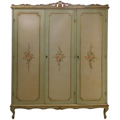 Italian Three Doors Floral Armoire Carved Wood