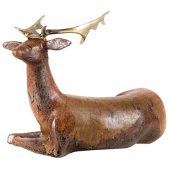Ceramic and Bronze Deer Sculpture by Loet Vanderveen