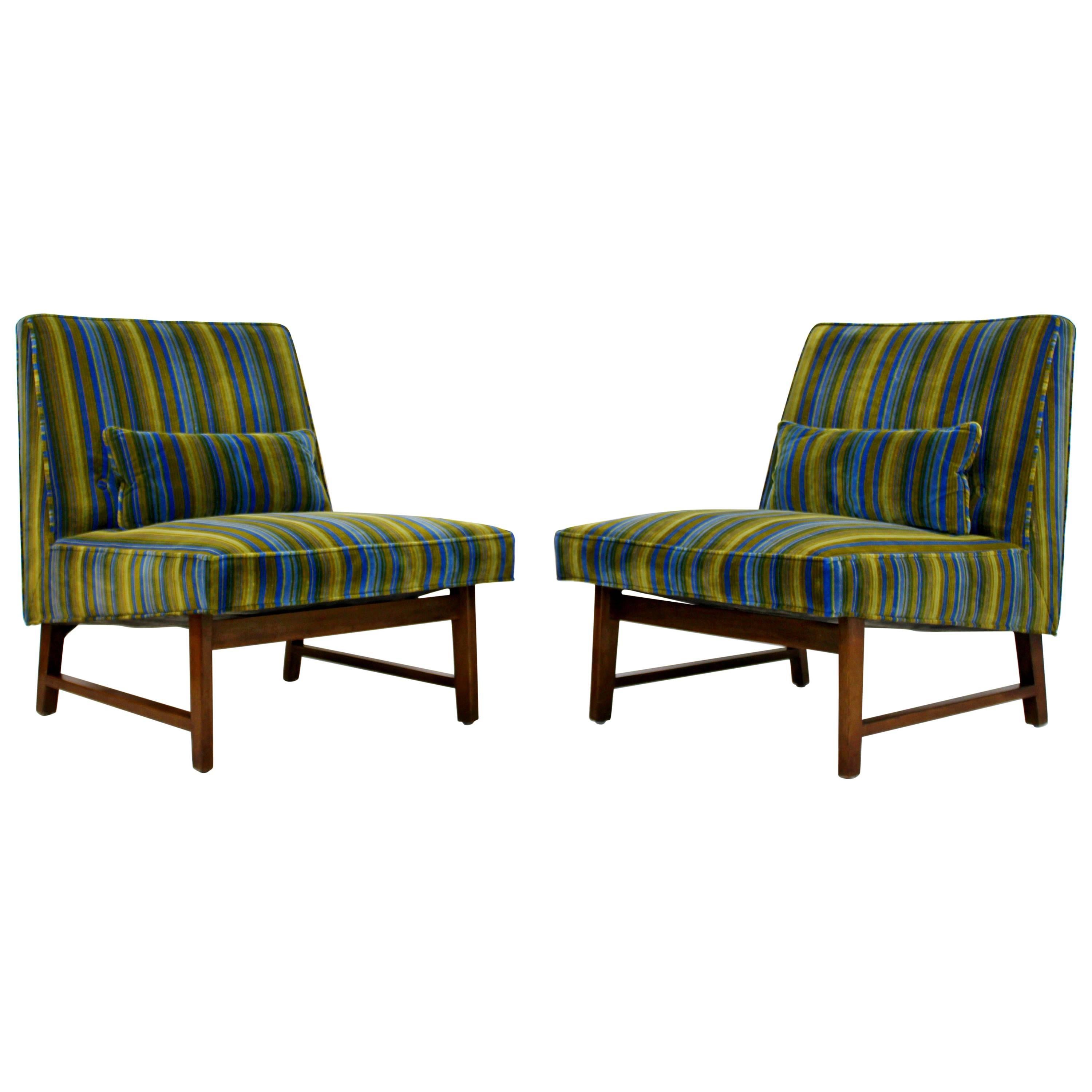 Mid-Century Modern Pair of Wormley for Dunbar Slipper Chairs Lenor Larsen Fabric