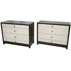 Pair of Tommi Parzinger Leather Front Dressers Commodes Stamped Charak Modern