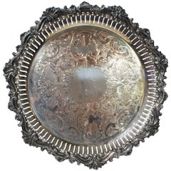 Heavy Ornate Engraved Antique Silver Plated on Copper Charger Tray