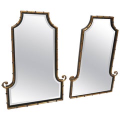 Pair of Hollywood Regency Style Faux Bamboo Decorator Metal Wall Mirrors