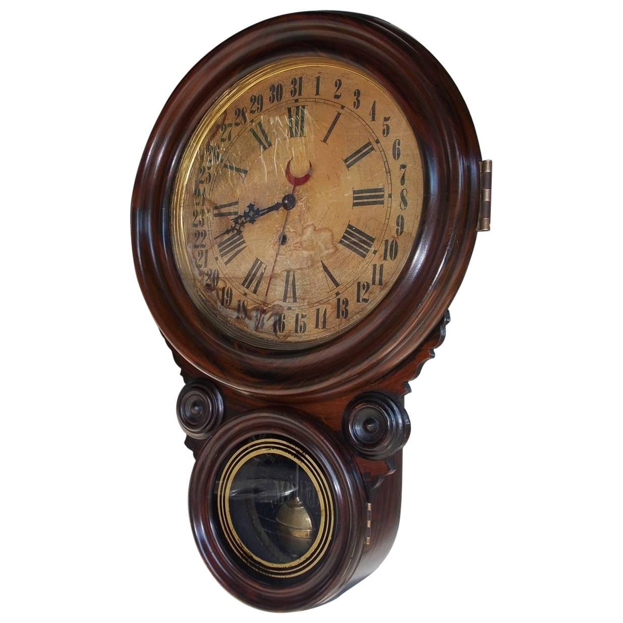 American Faux Painted Rosewood Calendar Clock, Lovell Manf Co, PA, Circa 1830