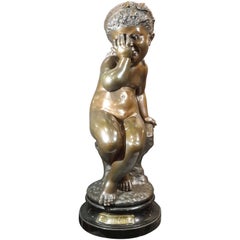 Felix Sanzel, Bronze Sculpture of Nude Girl "L'espiegl"