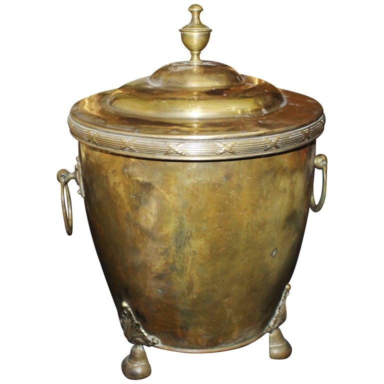 Antique Brass Lidded Coal Wood Bucket at 1stDibs