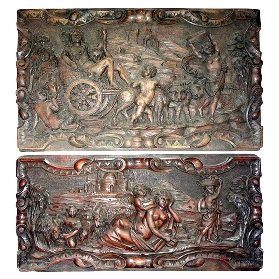 Pair of Antique French Renaissance Style Carved Wood Architectural Wall Panels For Sale