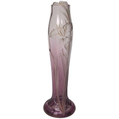 Bohemian Art Nouveau Harrach Clear to Purple Glass Lily Vase circa 1900