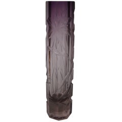 Bohemian Art Nouveau Large Moser Purple to Clear Intaglio Cut Glass Vase c1900