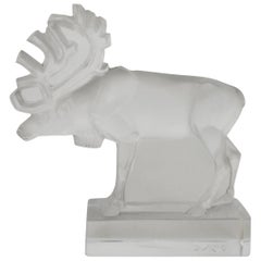 French Art Deco Rene Lalique Signed Renne 'Reindeer' Glass Paperweight 1930s