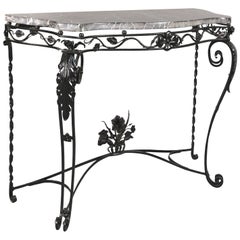 Antique Wrought Iron Console with Marble Top, circa 1920s