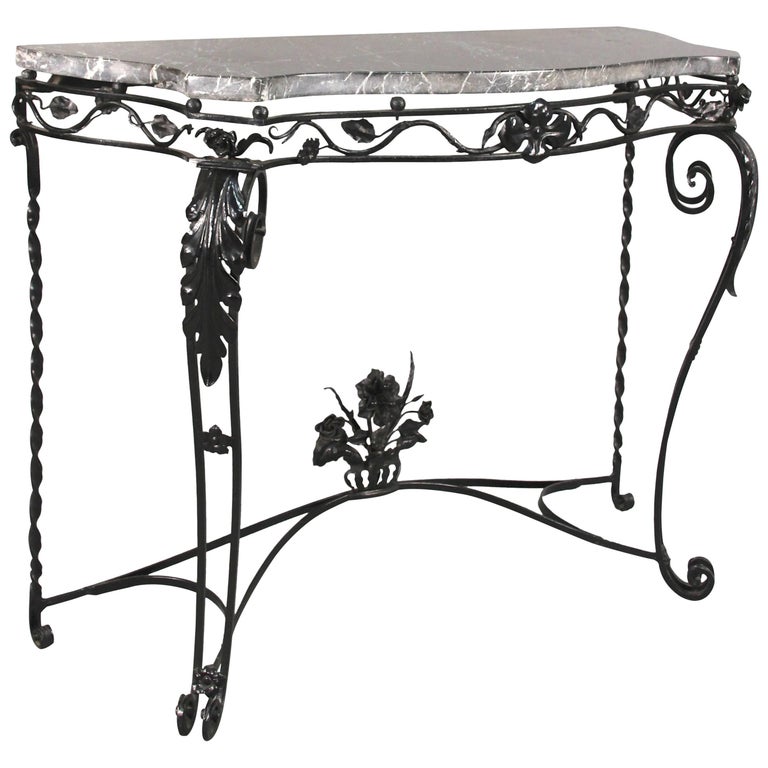 Antique Wrought Iron Console with Marble Top, circa 1920s at 1stDibs
