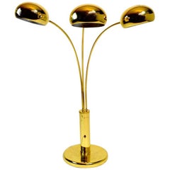 Three-Light Table Top Arc Lamp in Brass