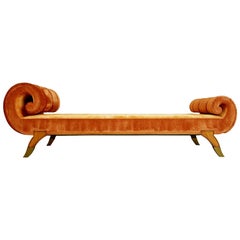 Grand Louis XVI Style Tufted Daybed or Chaise Lounge with Rolled Arms