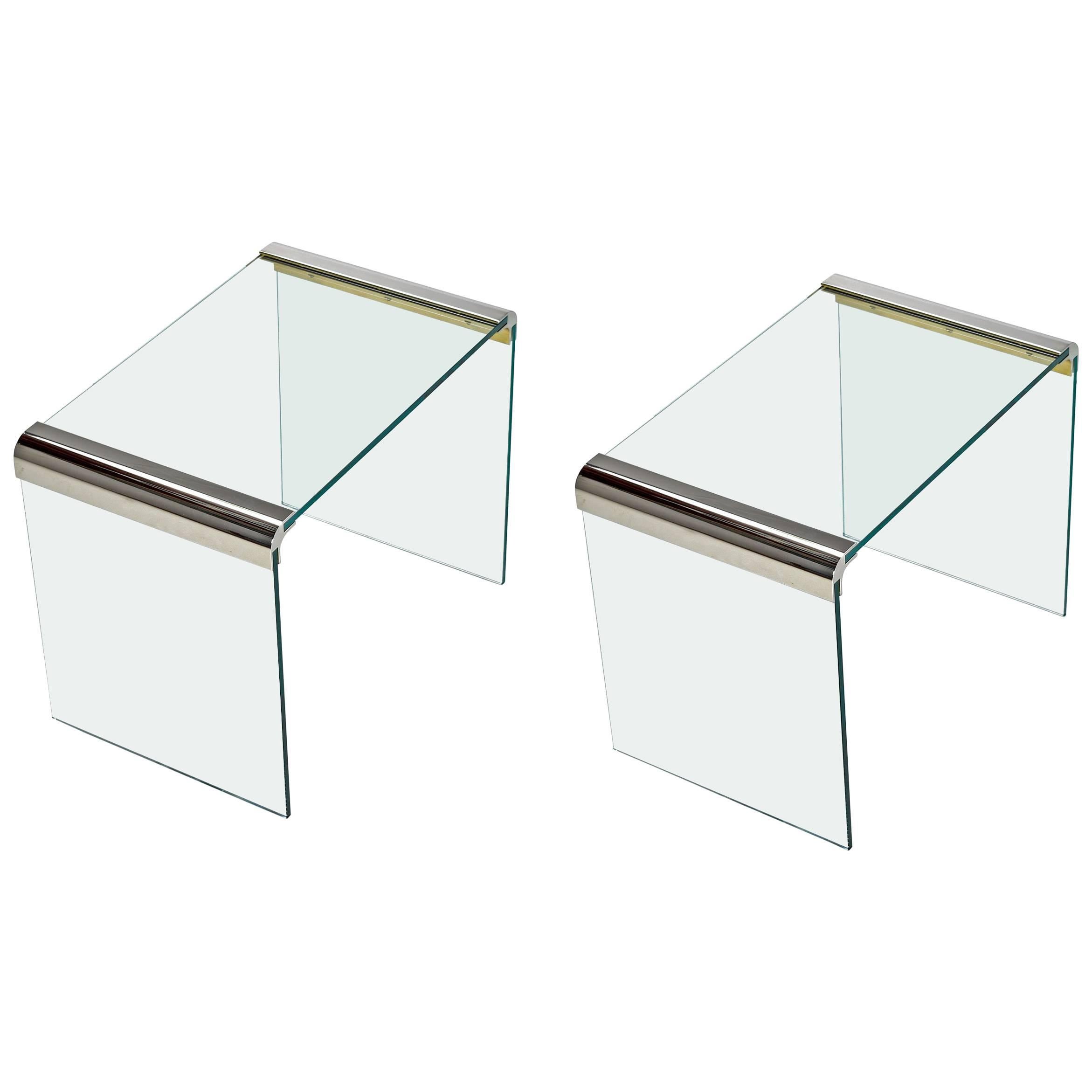 Leon Rosen for Pace Collection Chrome and Glass Waterfall End Tables