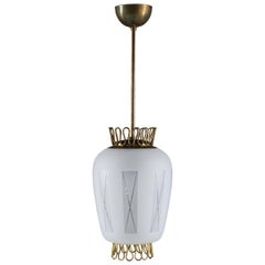 Scandinavian Pendant in Brass and Glass, Swedish Modern Design, 1940s