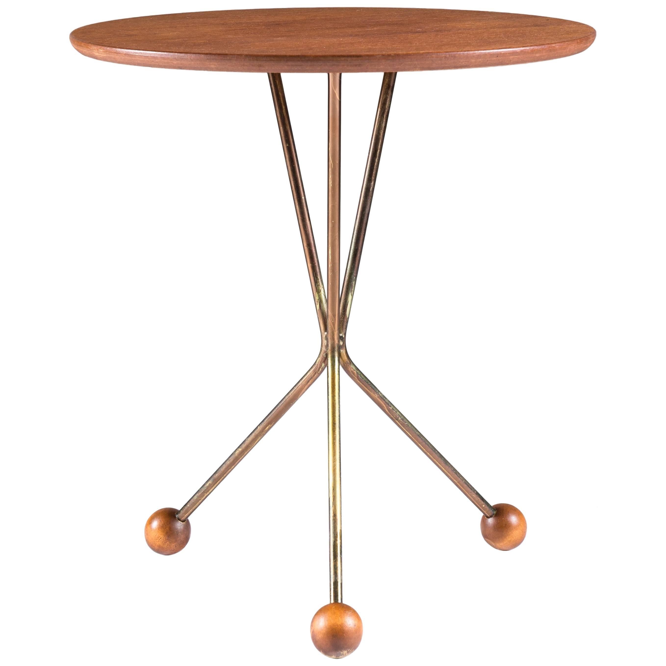 Small Side Table in Brass and Teak, Sweden, 1950s