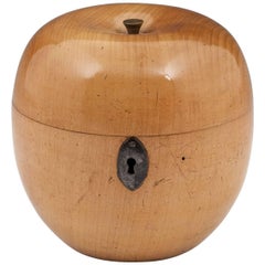 Antique Treen Apple Fruit Tea Caddy with Button Stalk, 19th Century