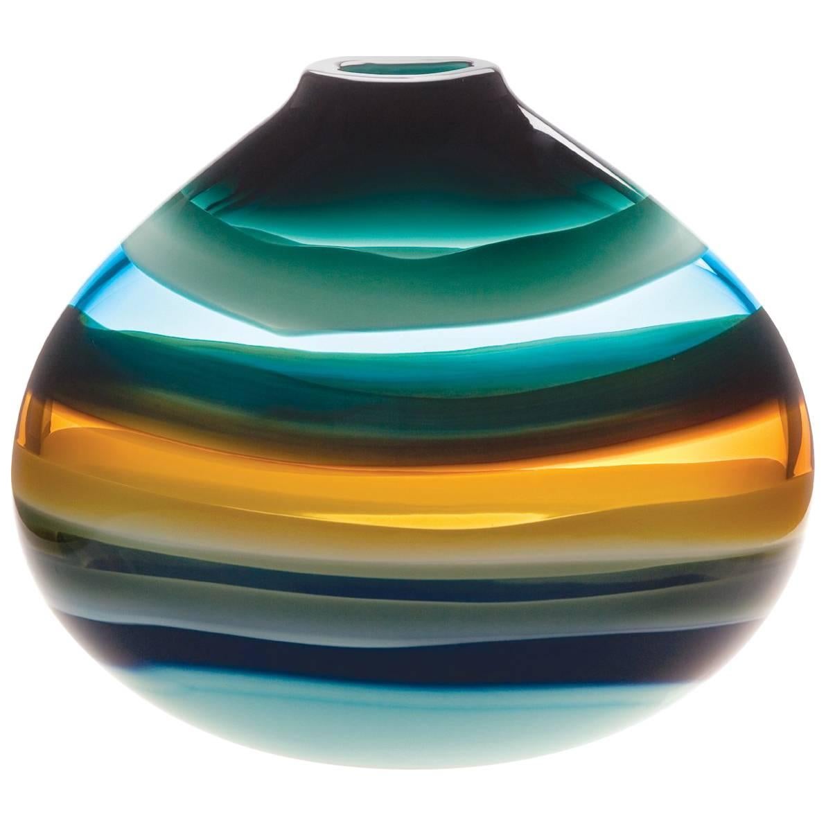 Aqua Low Oval Vase by Siemon and Salazar For Sale