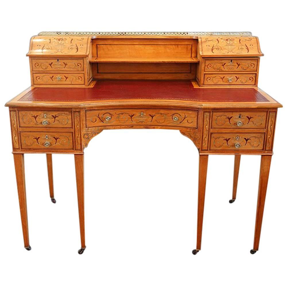 Edwardian Inlaid Satinwood Desk For Sale