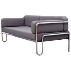 1930s Bauhaus Sofa, New Upholstery, Anthracite Fabric, Tubulair Steel Frame