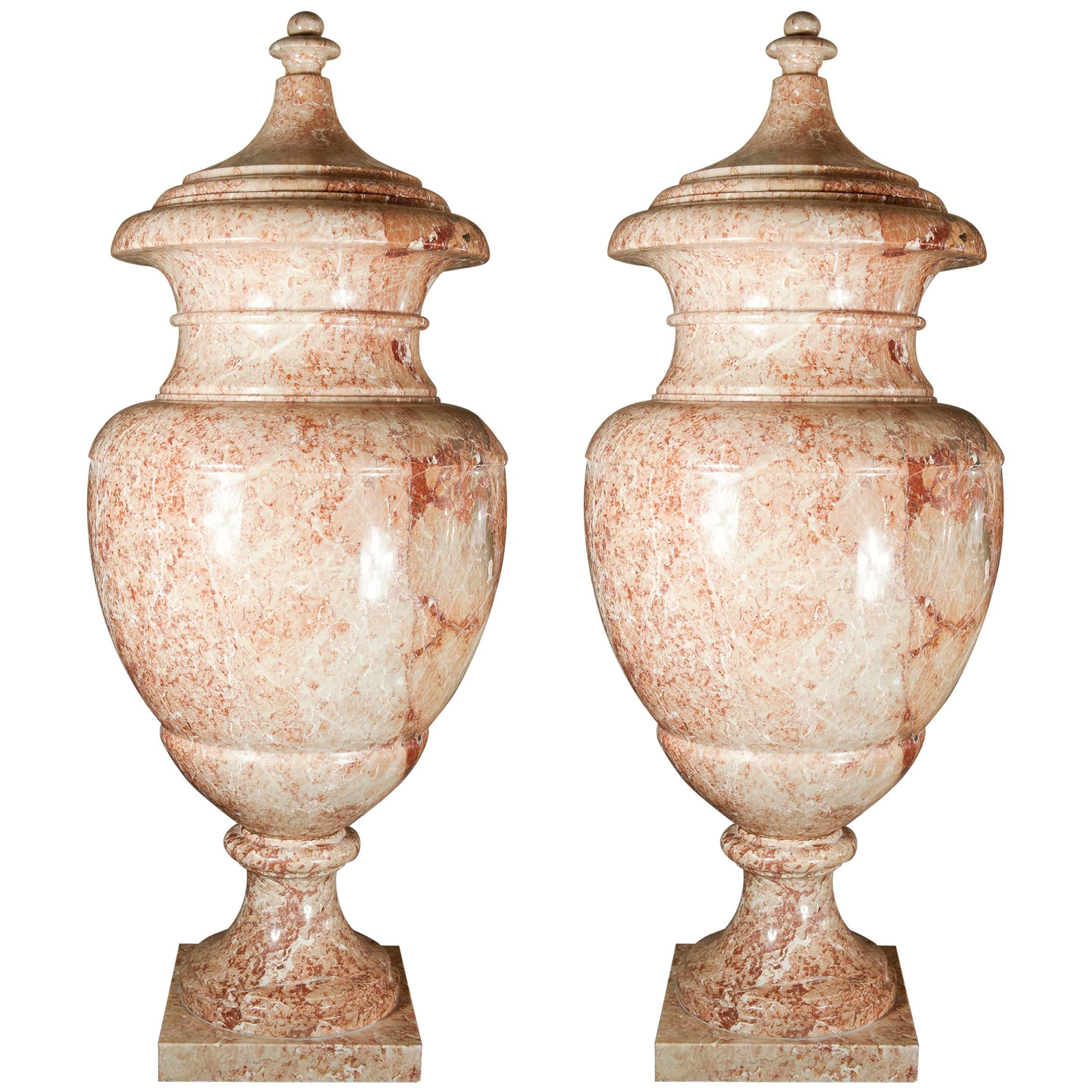 Pair of Monumental Adam Style Marble Vase For Sale
